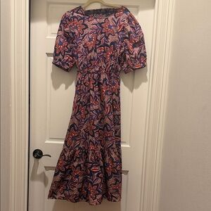 Evereve Navy Maxi Dress with Coral Floral Print